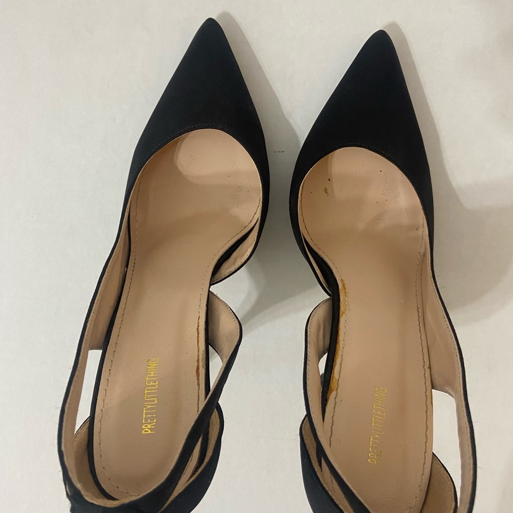 PrettyLittleThing Black Pointed Slingback Stiletto Heels - Picture 6 of 7
